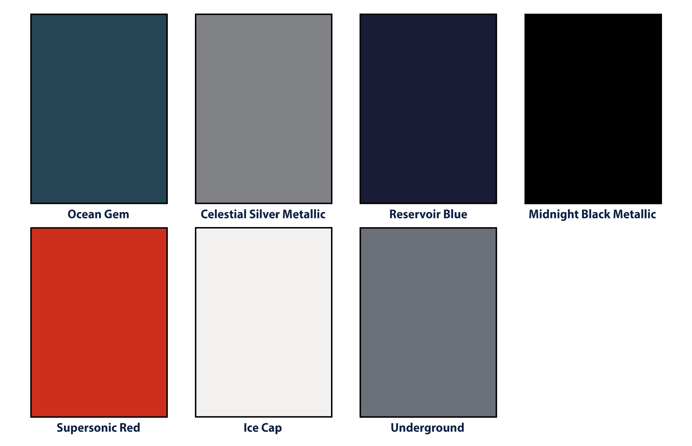 Color chips showing available paint colors of the 2026 Toyota Camry LE