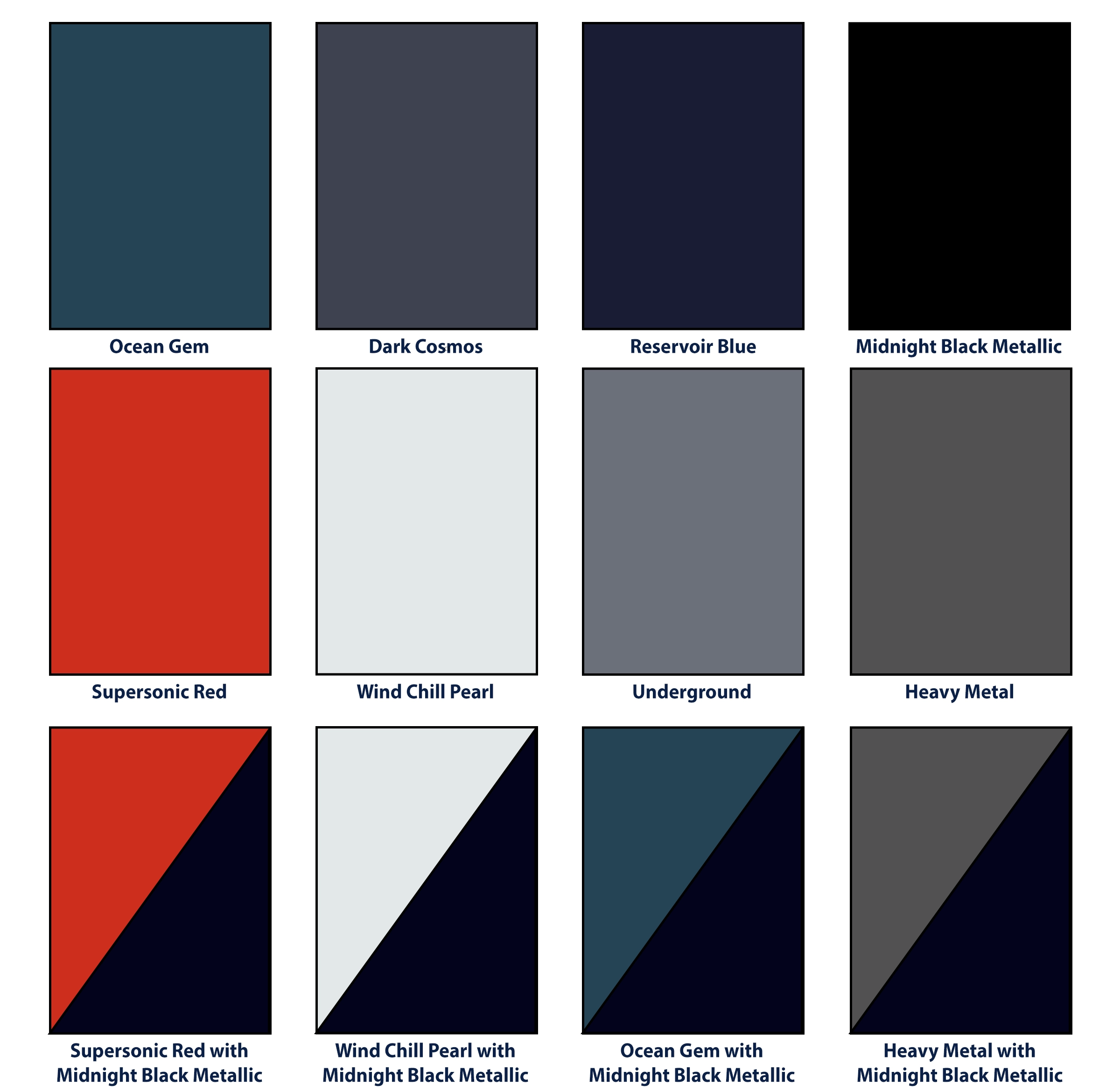 Color chips showing available paint colors for the 2026 Toyota Camry XSE