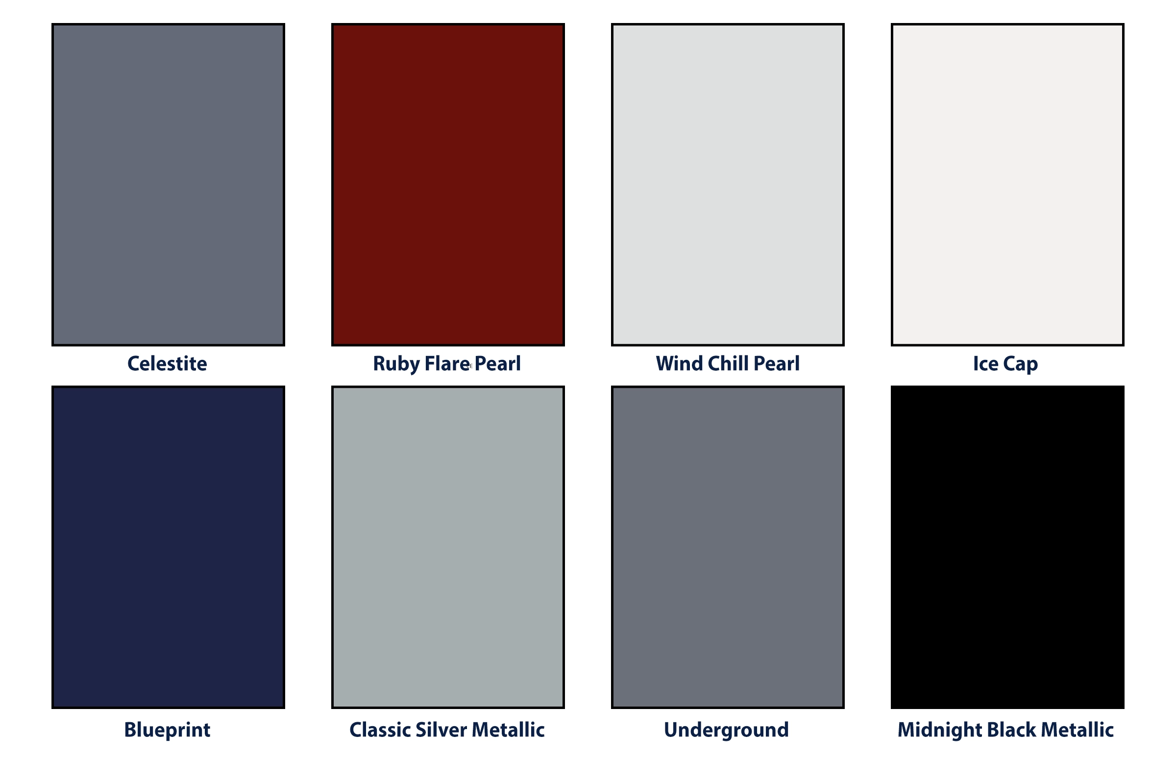 Color chips showing available paint colors for the 2026 Toyota Corolla LE