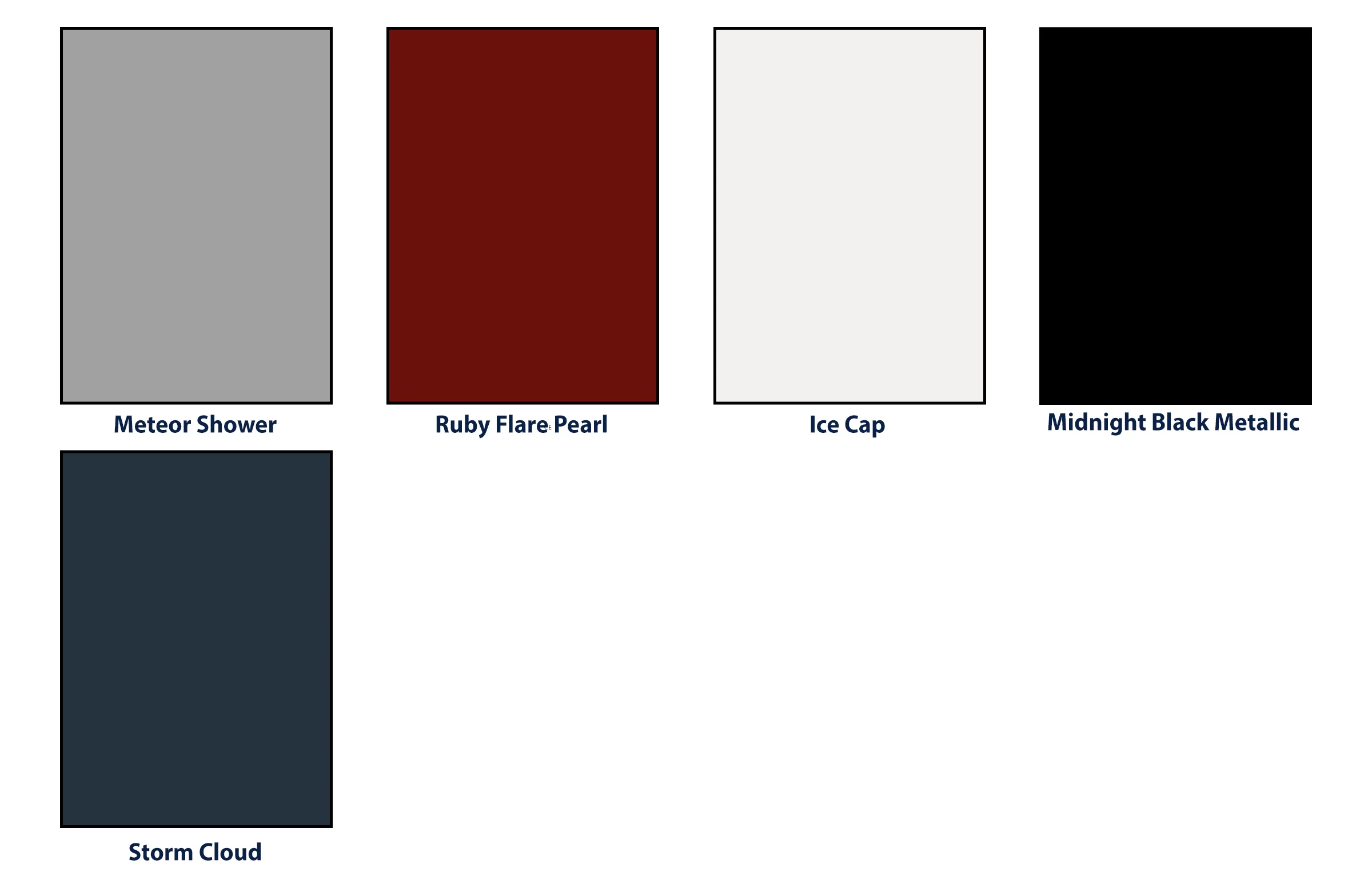 available colors for the Toyota RAV4 LE: Meteor Shower, Storm Cloud, Midnight Black Metallic, Ruby Flare Pearl, and Ice Cap