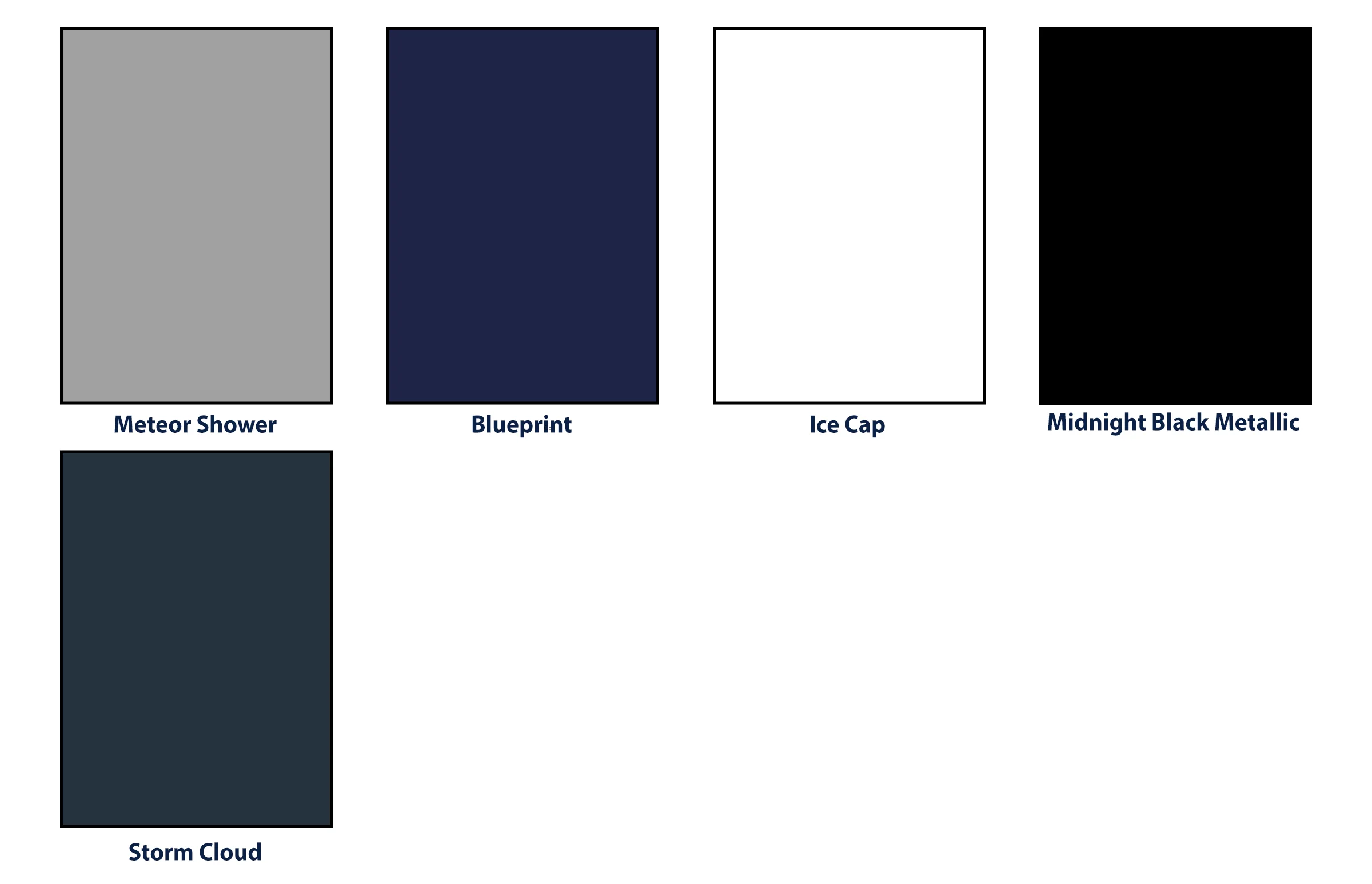 Available colors for the Toyota RAV4 SE: Meteor Shower, Cloud Storm, Midnight Black Metallic, Blueprint, and Ice Cap