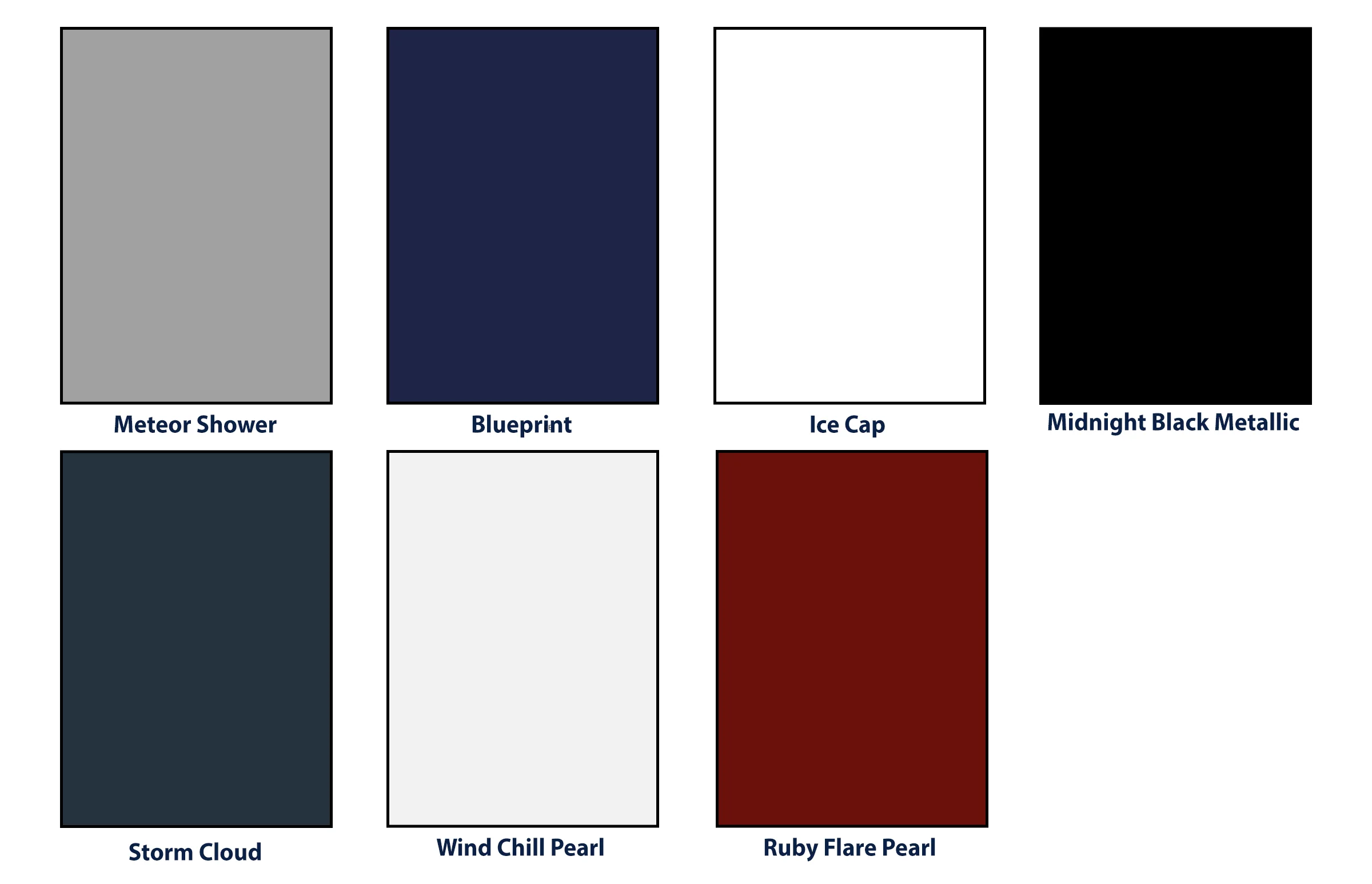 Available colors for the Toyota RAV4 XLE Premium: Meteor Shower, Wind Chill Pearl, Storm Cloud, Midnight Black Metallic, Ruby Flare Pearl, Blueprint, and Ice Cap